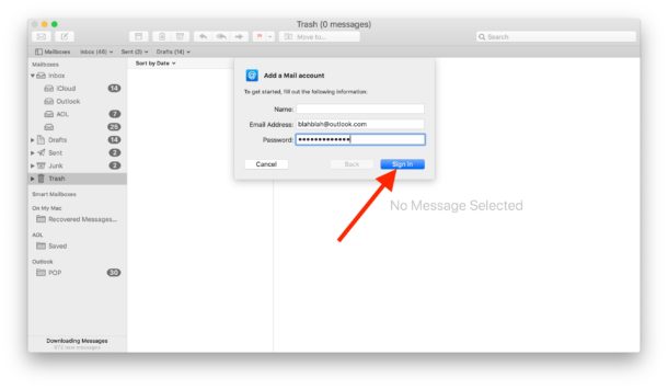 mac which server port is used for sending emails using the email account of outlook.com?